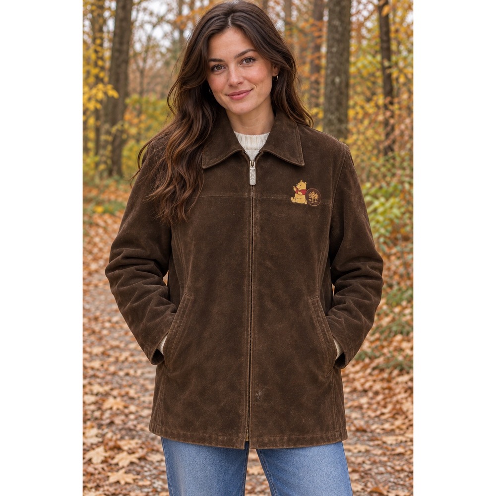 Disney Store Winnie the Pooh Brown Suede Leather Jacket Vintage Small